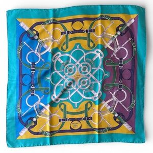 Hermès Carré 90 Silk Scarf | Teal Multicolor Equestrian Print